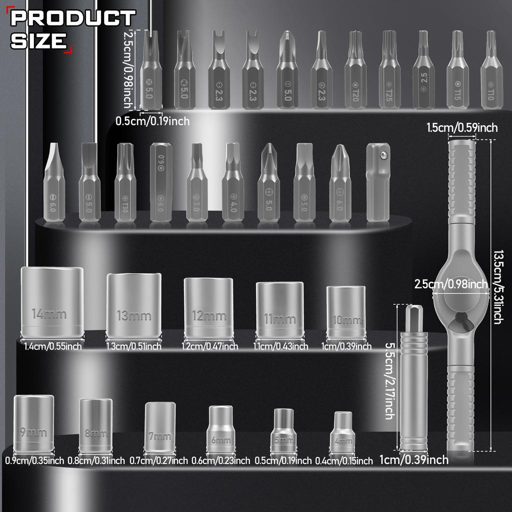 Magnetic Screwdriver Set 32in1 Ratchet Screwdriver Set Multi Bit Screw Driver with Detachable Ratchet Handle for Computer Repair