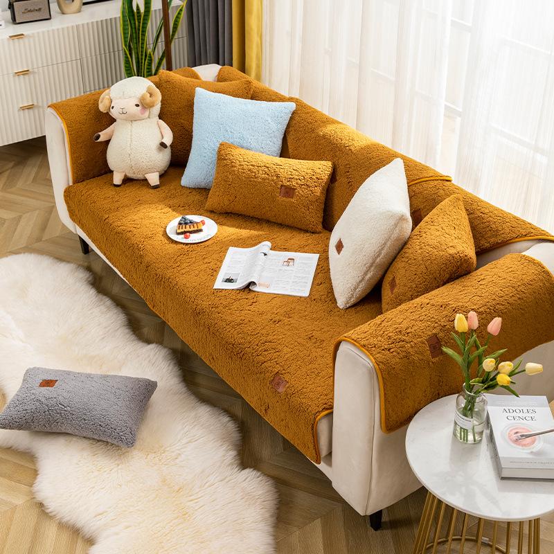Winter Thickening Lambswool Sofa Cushion Non-Slip Simple Cute Fabric Seat Cover Pillow for Cozy Home