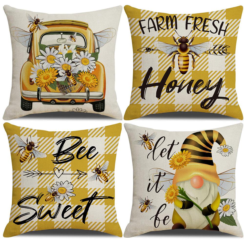 New Spring and Summer Sunflower Bee Pillowcase Modern Simple Living Room Sofa Cushion Cover Bedroom Pillow