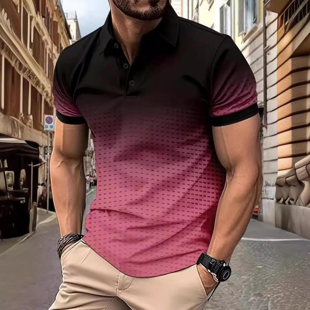 Men's Gradient Top Casual Lapel Short Sleeved Polo Shirt