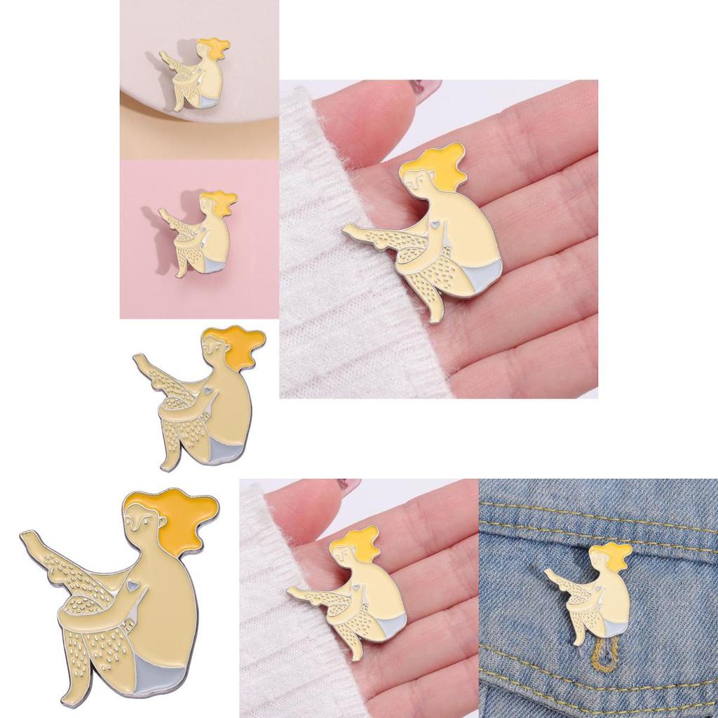 Creative Cartoon Girl Brooch Featuring Cute Yellow Hair And Fluffy Legs For Fun Fashion Accessories