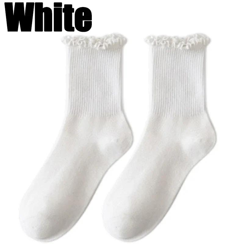 

5pairs Korean Lolita JK Ruffle Cotton Socks for Women Middle Tube Ankle Soft Breathable Hosiery Black White Autumn Kawaii Socks One Size