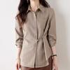 Navava Women Stripe Waist Loop Long Sleeve Shirt Nb2854