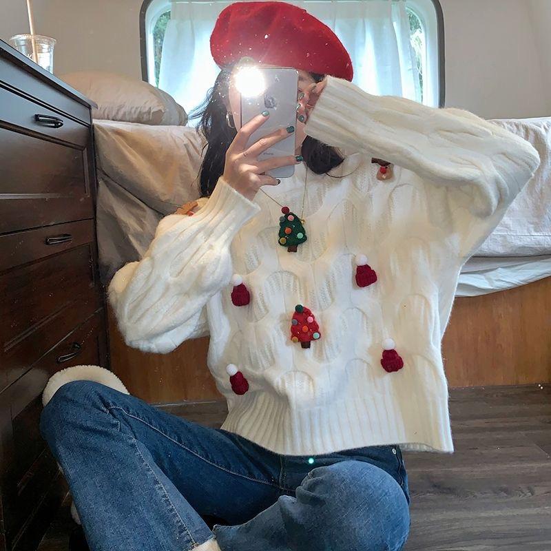 Autumn Winter New Fashion Round Neck Long Sleeve Embroidered Solid Pullovers Women's Clothing Sweater Casual Sweet All-match Top