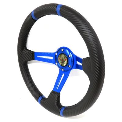 ALTEED Sportlenkrad, 350mm Tiefbettmodell, Blaue Speichen mit Carbonfaser-Design, für Nachrüstfahrzeuge
