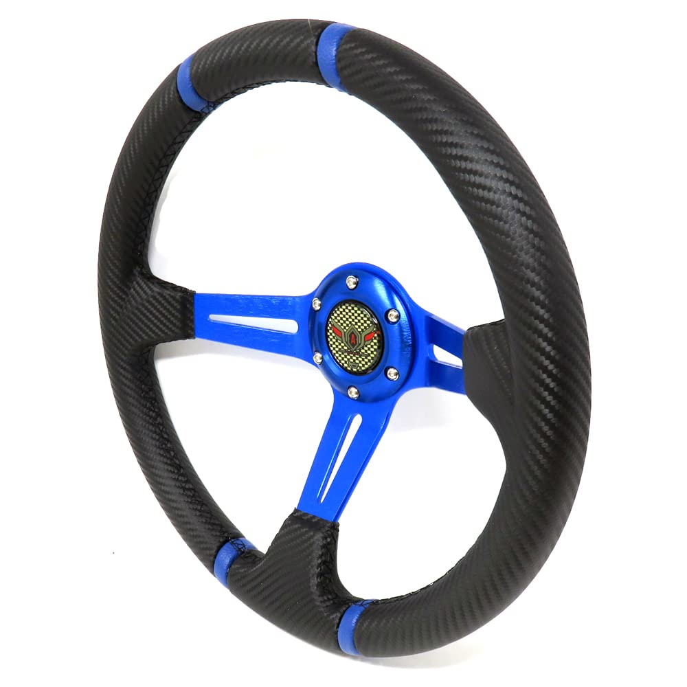 

ALTEED Sports Steering Wheel, 350mm Deep Cone Model, Blue Spokes with Carbon Fiber Design, for Aftermarket Cars