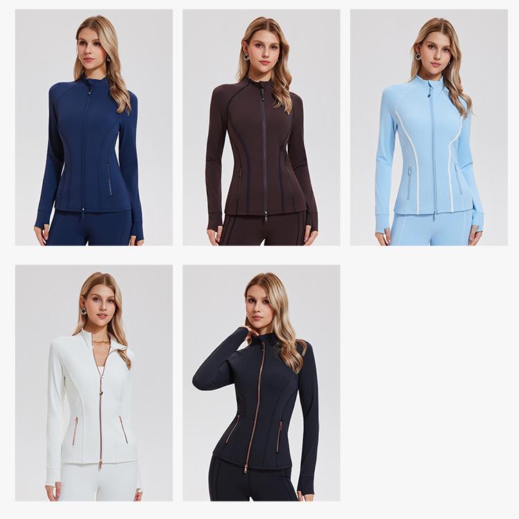 High Elasticity Women's Slim Fit Stand Collar Sports Jacket - Double Zipper Yoga & Running Wear