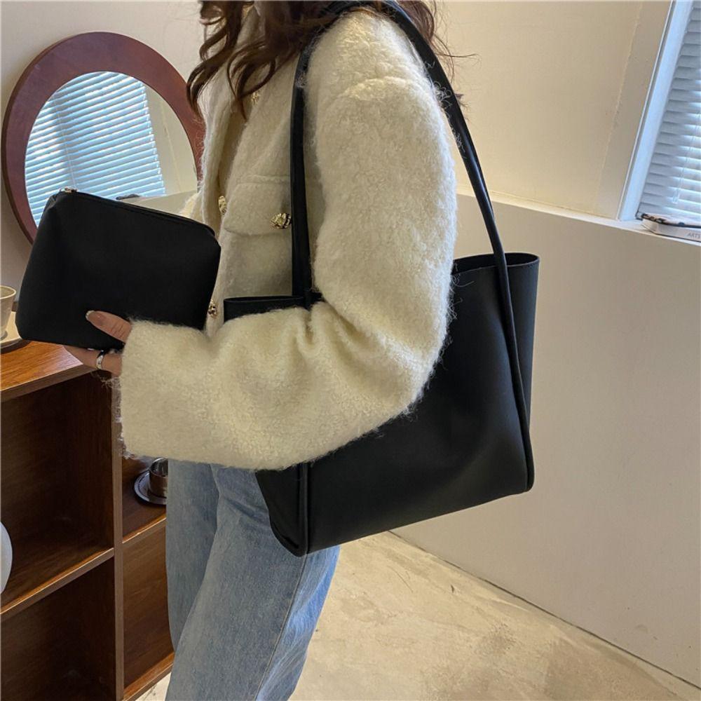 French Style PU Leather Shoulder Bag Simple Casual New Design Tote Bag Retro Underarm Bag  Travel