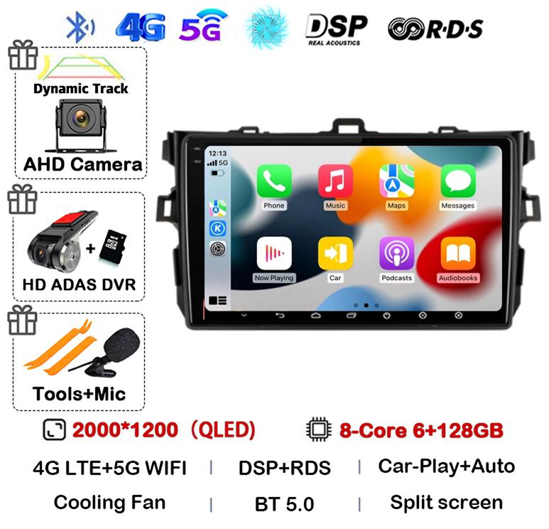 Android 14 Carplay Auto Car Radio For Toyota Corolla E140/150 2007 2008 2009 2010 2011 2012 2013 Multimedia Player Stereo GPS 4G