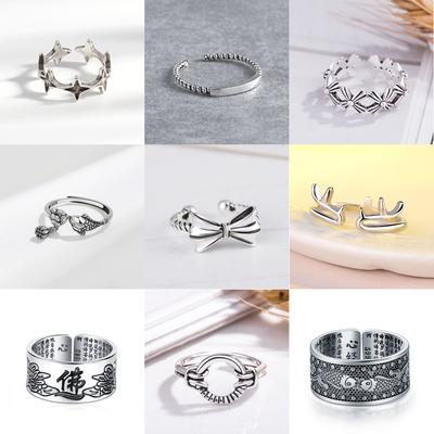 Personalized Ring Retro Do Old Dots Curve Open Ring Tide People Fashion Simple Finger Ring Students Simple Adjustable Accessories Fresh and Sweet