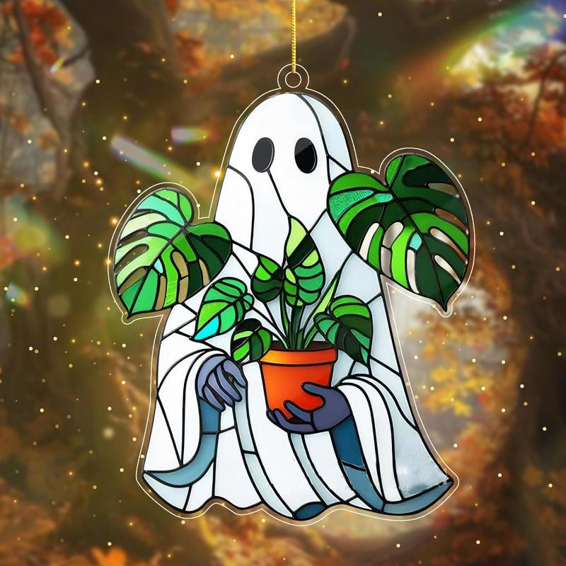 Halloween Ghost Reading Book Suncatcher Hanging Decor Acrylic Window Decor Colorful Shadow Home Decorations