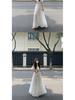 Women's White Off-Shoulder Ruffle Dress - Summer Vacation French Style, Slimming Waist, Backless, Long Design