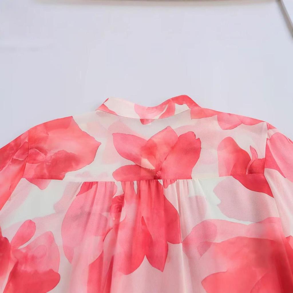 2025 Spring Women's European & American Style Chiffon Layered Sleeve Shirt