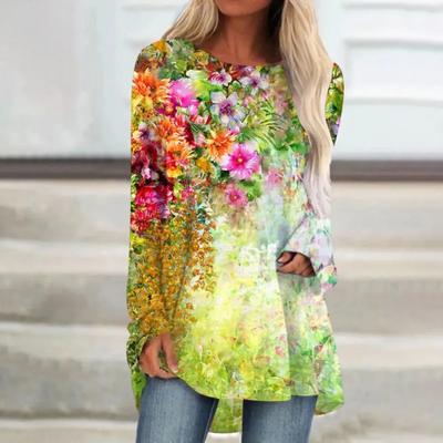Vintage Flower Women Oversized T Shirt Retro Graphic Apparel Large Outline Fashion Designer Clothe Ladies Long Sleeve Top