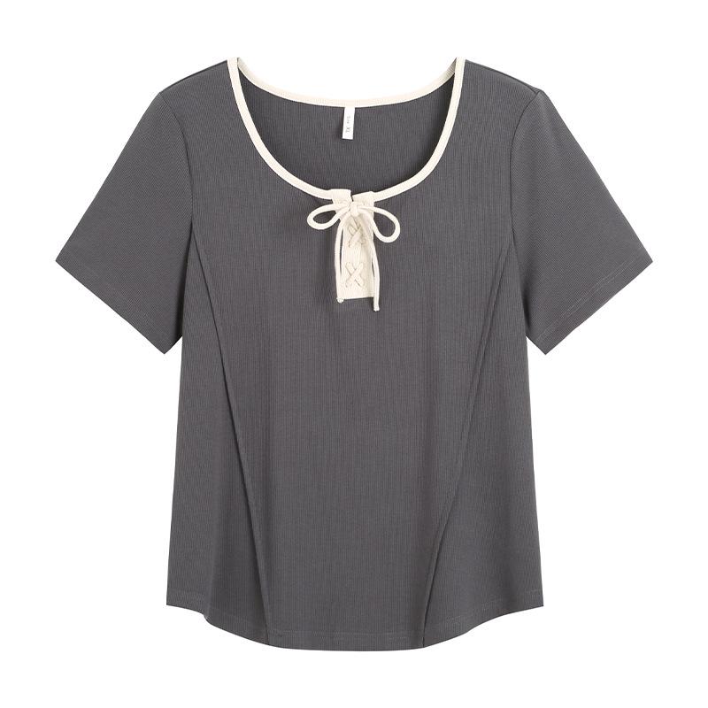 

Слегка облегающая, милая, пикантная футболка с U-образным вырезом и завышенной талией для женщин - Летняя коллекция 1XL (recommended 120-140 jin)