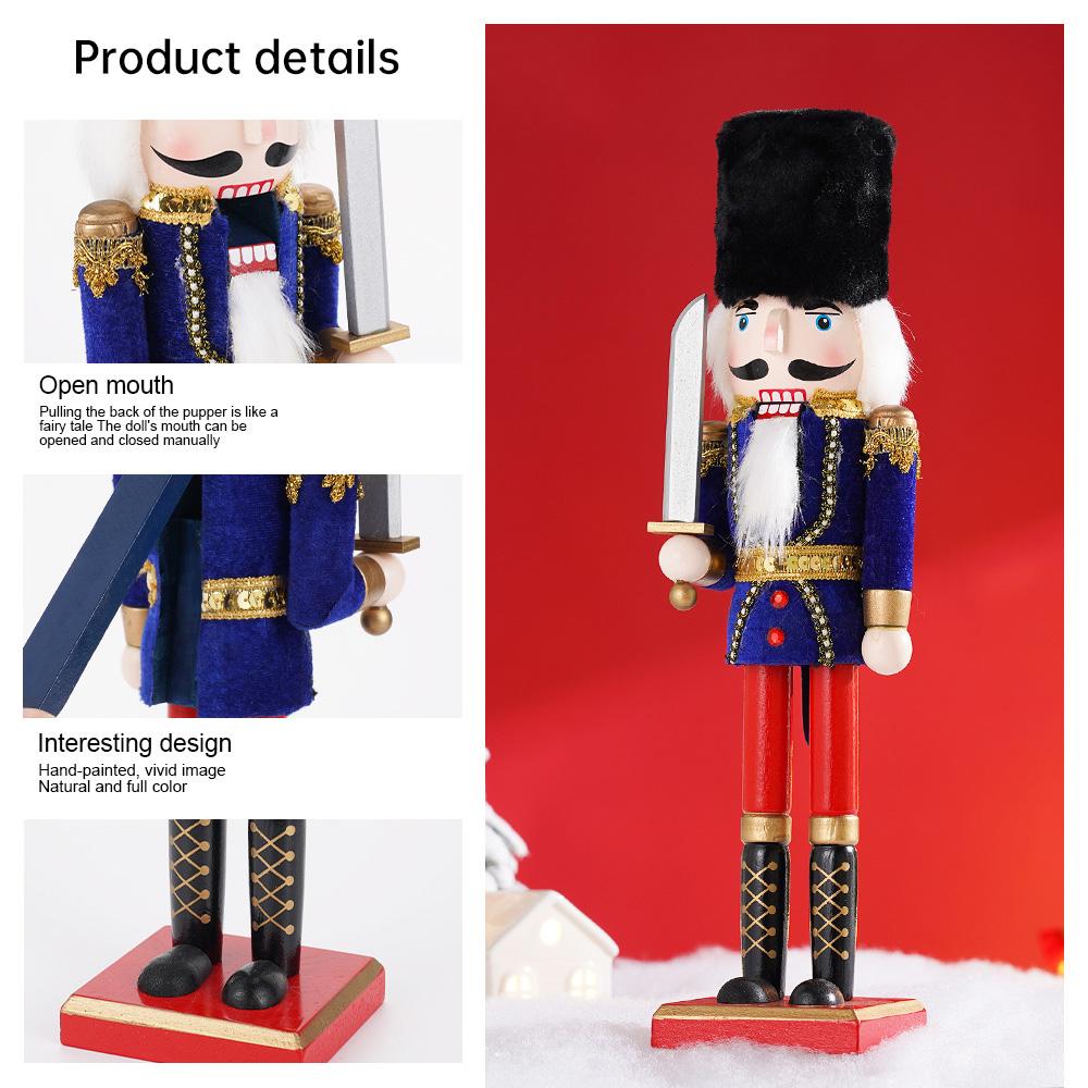 38CM Nutcracker Miniature Wooden Nutcracker Puppet Ornament Desktop Decoration Cartoon Walnut Soldier Christmas Home Decoration