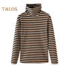 Women Bottoming Tops High Collar Long Sleeve Thickened Velvet Lining Pullover Tops Striped Print Tee Tops