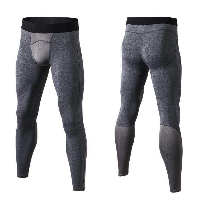 Men's Black Sports Pants Tight Training Active Pants & Tights Fitness Running Mesh Splicing Speed Drying Elastic Tight Pants 1040