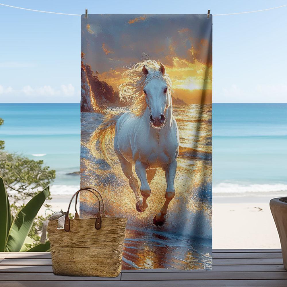 

Running Horse Beach Towel Soft Absorbent Lightweight Polyester Blanket for Travel Camping Summer Outing Galloping Horse Mat W30*H60(CM)