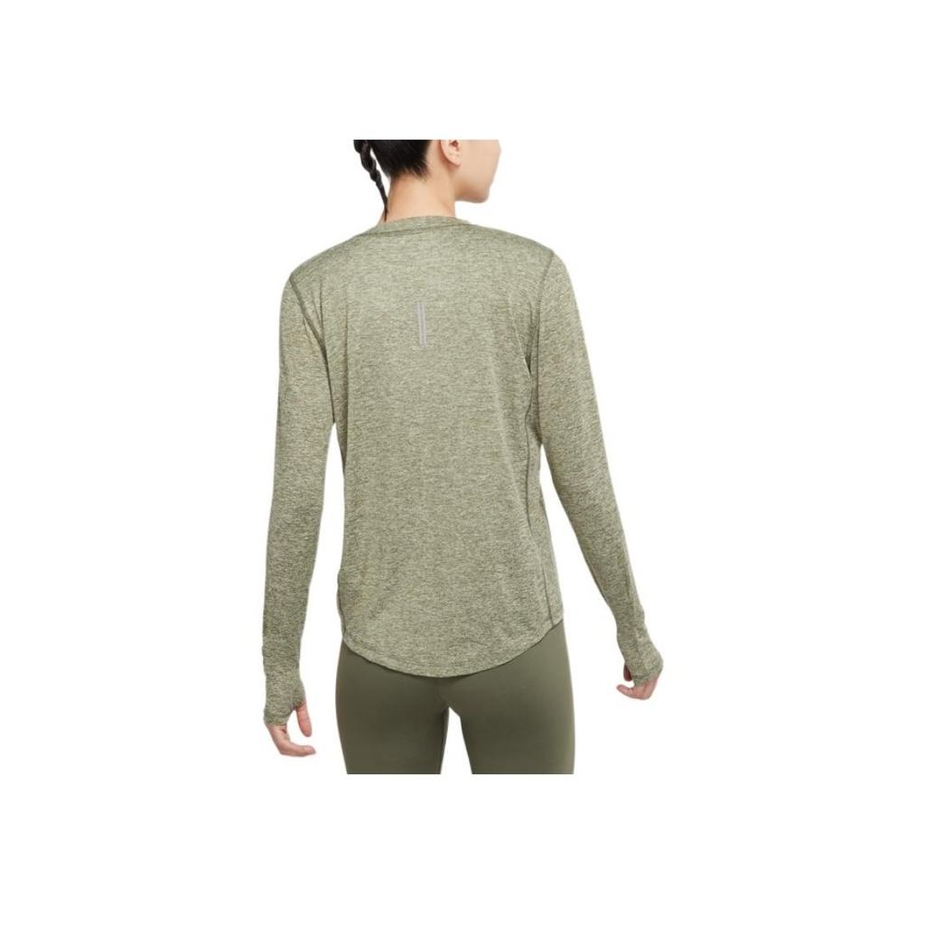 Nike Dri-Fit Logo Print Quick-Dry Eco-Friendly Reflective Round-Neck Long-Sleeve Running T-Shirt Women Tops Olive-Green CU3278-222