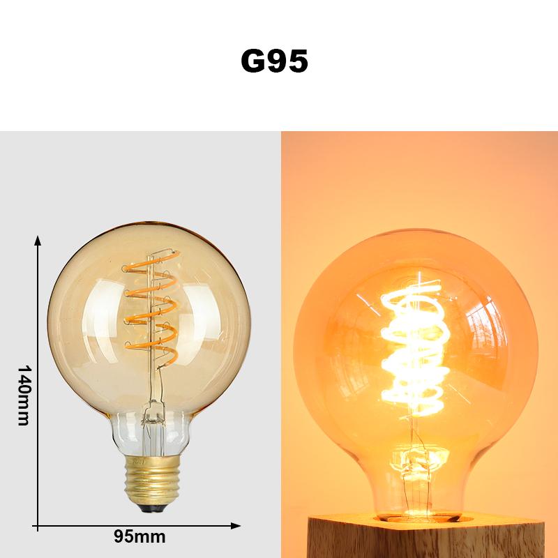 E27 LED Filament Light Bulb 220V 4W A60 ST64 T45 T185 G80 G95 G125 Retro Vintage Ampoules LED Edison Lamp Spiral Bulb For Home