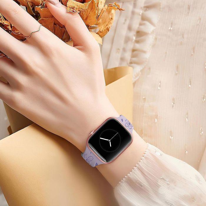 Bracelet for Apple Watch Series 11 10 9 8 SE 7 6 5 4 3 2 1 Ultra 1/2/3, 42mm-44mm-45mm-46mm-49mm Silicone Lavender Flower Pattern
