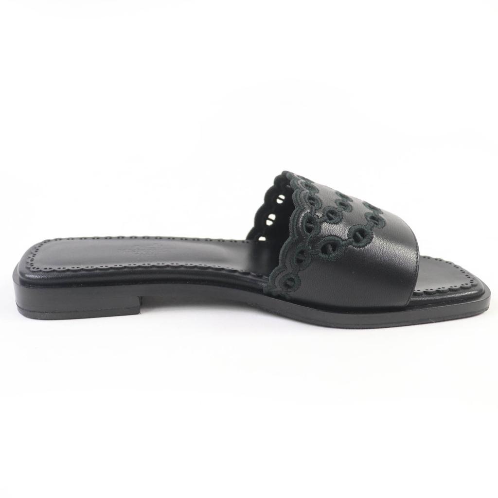 Hermes Sandals Frog Chaine d'Ancre Leather Flats Black Leather Women 36.5 Used