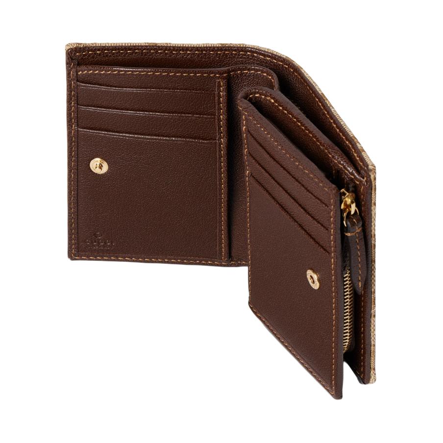Gucci GG Marmont Generation Vintage Double G Logo GG Canvas Wallet Small Women Wallet Beige Dark-Brown 773427-FAF05-9651