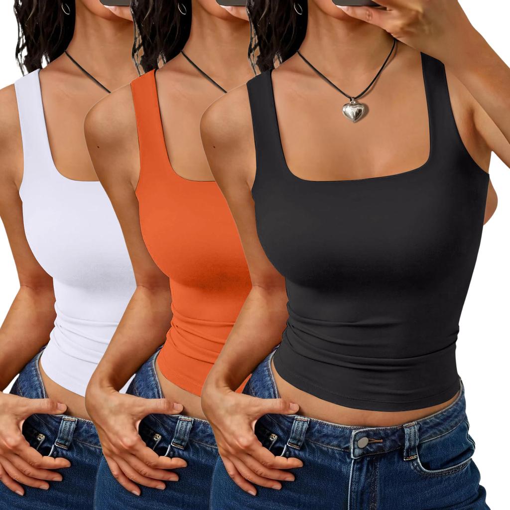 Women's Fashion Basic Sleeveless Tank Top Square Neck Stretch Slim Fit Casual Summer Layering Shirt