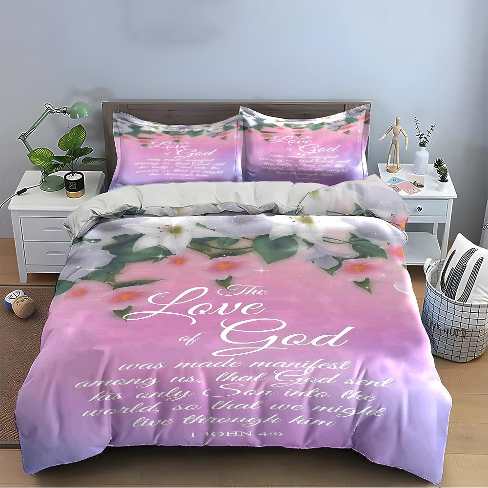 Christian Bedding Set with Lilies & Verse Bedding set (1 duvet cover, 2 pillowcases, duvet not included)