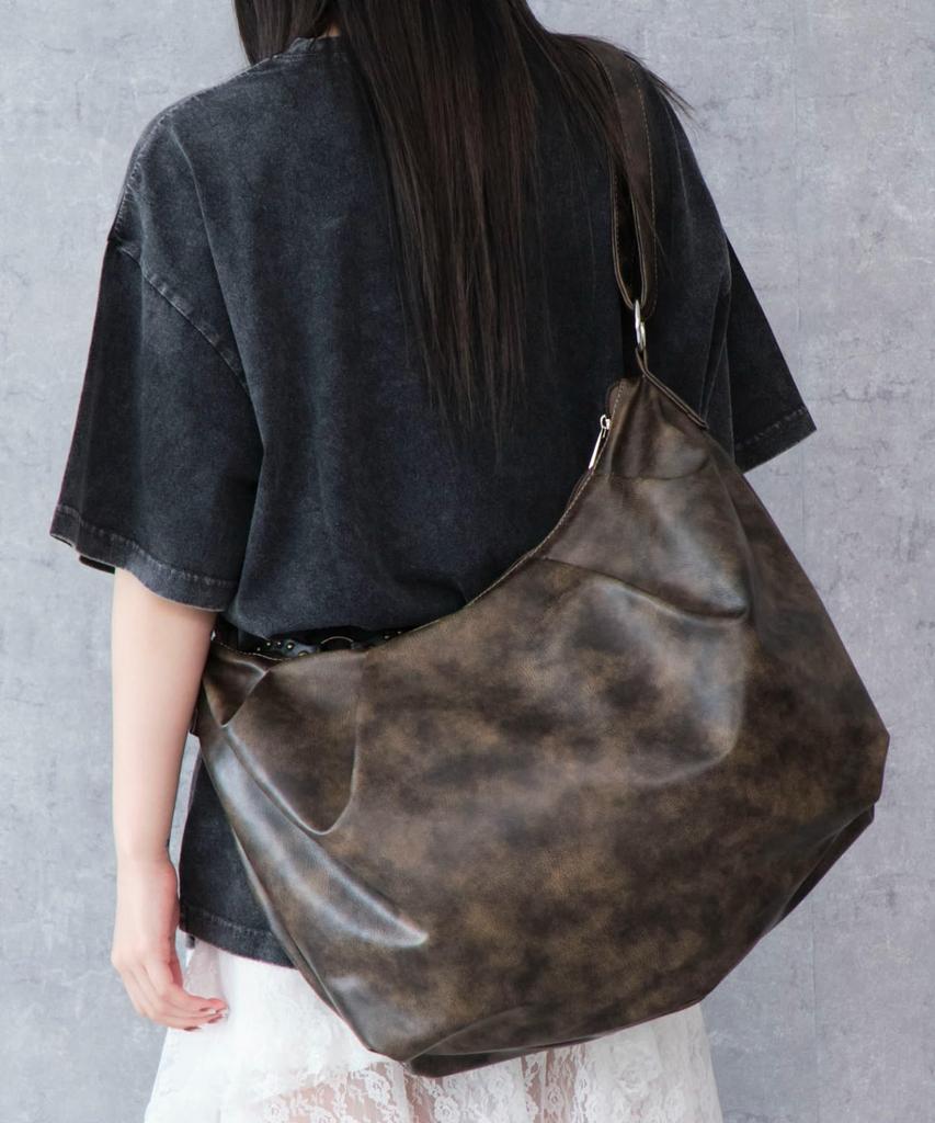 Bolso Marrón WEGO Diseño Tuck Tamaño Grande para Hombro, Regalo, Simple, Mujer, F,