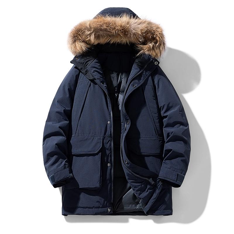Winter Men's Windproof Hooded Parka with Fur Collar - Thick Warm Down Jacket for Outdoor Wear