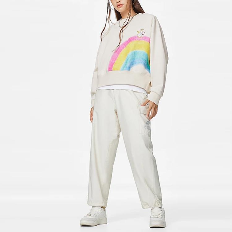 Li-Ning X Pixar Toy Story Series Rainbow Cartoon Print Plush Warm Loose Long Sleeve Sweatshirt Women Tops Off-White AWDSF34-2