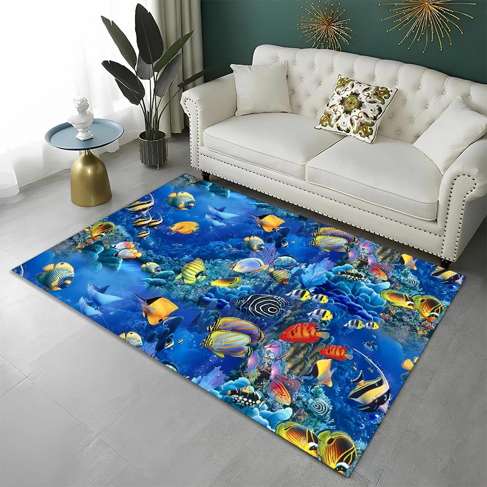 3D Underwater World Fish Carpet Ocean Animal Area Rug For Living Room Bathroom Decor Seabed Landscape Floor Mat Non-Slip Doormat
