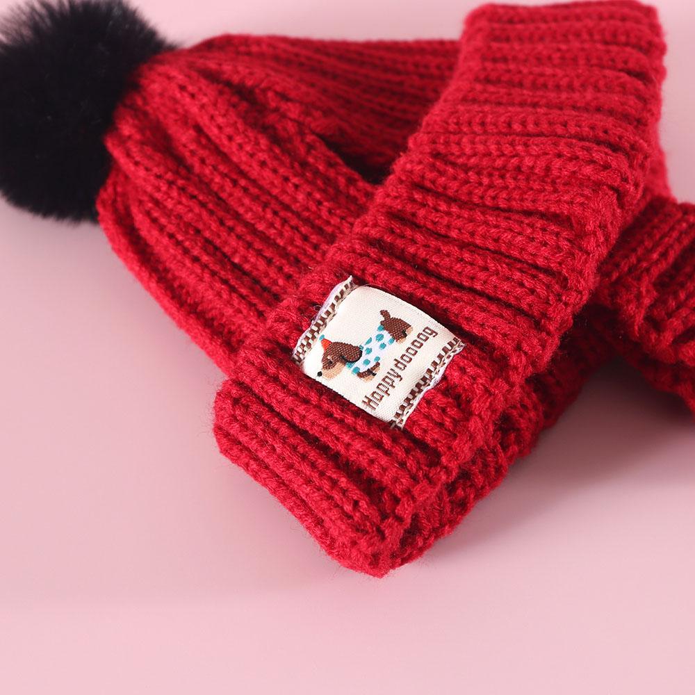 Knitted Dog Hat with Plush Ball Ear Exposed Winter Windproof Pet Cap Warm Knit Puppy Hat for Dog Christmas New Year Pet Supplies