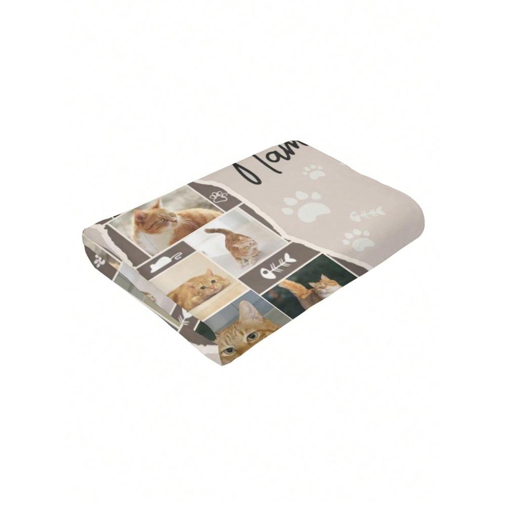 Personalized Name Flannel Blanket For Dog Cat Pets Custom Animal Photo Throws Blanket Pet Commemorative Gift