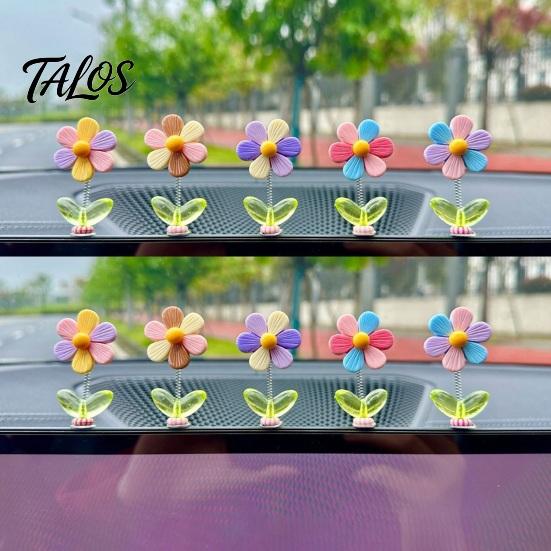 Auto-Armaturenbrett-Dekorationen 5 Stück Bunte Schüttelblumen-Deko, Harz-Regenbogen-Sonnenblumen-Ornament Wackelnde Blumen mit Anti-Rutsch-Pad, Niedlicher Wackelkopf für