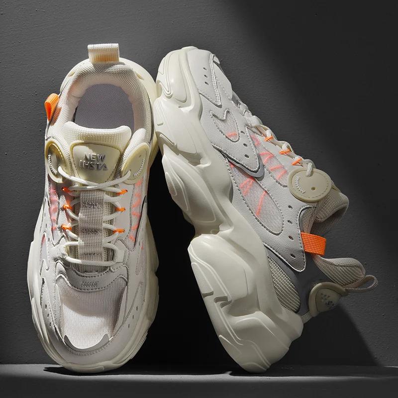 

Высококачественная осень 2025 года, новая мужская повседневная обувь, модные кроссовки на толстой подошве, мужская уличная обувь для пар, нескользящая мягкая подошва, дизайнер 36 бежевый