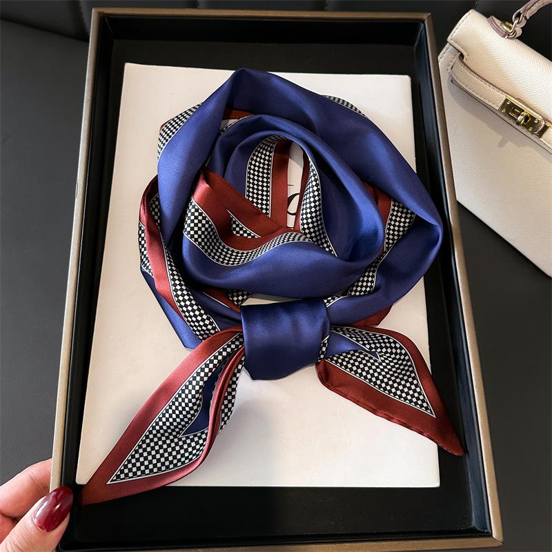 Women Luxury Design Silk Scarf Satin Hair Hairband Tie Neck Scarf Narrow Slanted Ribbon Neckerchief For Wedding Occupation