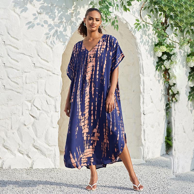 2023 Rayon V-Neck Beach Cover-Up Robe: European & American Style Vacation Swimsuit Sunscreen Shirt