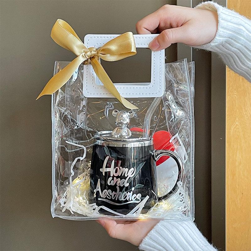 Mug with Lid Spoon Ceramic Cup for Women and Men for Home Use Good Looking Office Breakfast Coffee Couple Water Cup Couple