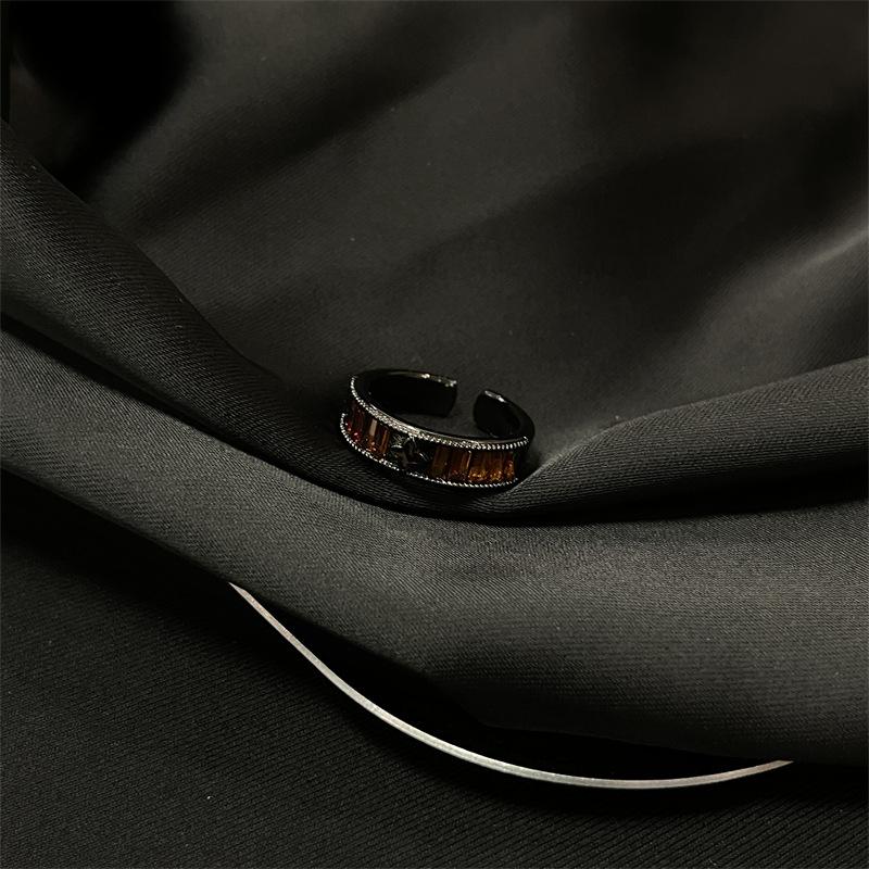 Dark Lava Texture Ruby Ring Women'S Niche Design High Sense Unique Trendy Cool Opening Adjustable Index Finger Ring