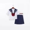 Navy Collar White Japanese School-Style Sailor Suit JK Uniform Skirt Set