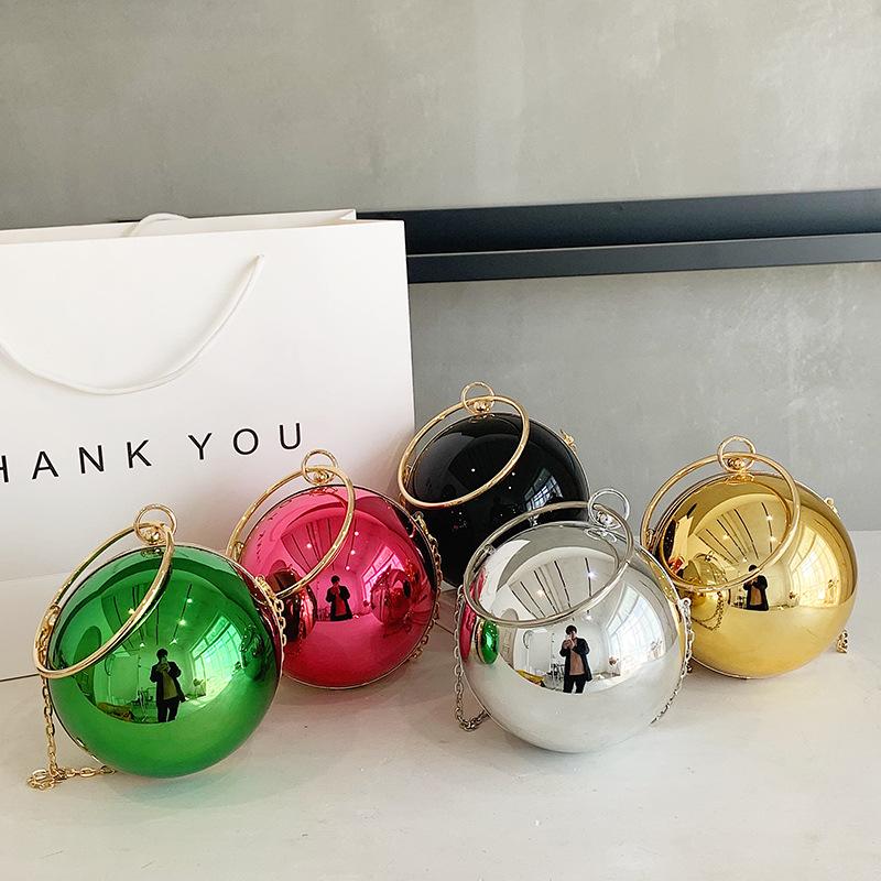 Luxus Damen Runde Ball Abendtasche 2024 Mode Glatte Helle Oberfläche Clutch Tasche Damen Umhängetasche Party Kette Handtasche Geldbörse
