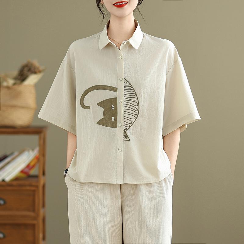 DIMANAF 2026 Women Plus Size New Summer Blouse Shirt Short Sleeve Casual Loose Lady Tops Shirts Cotton Button