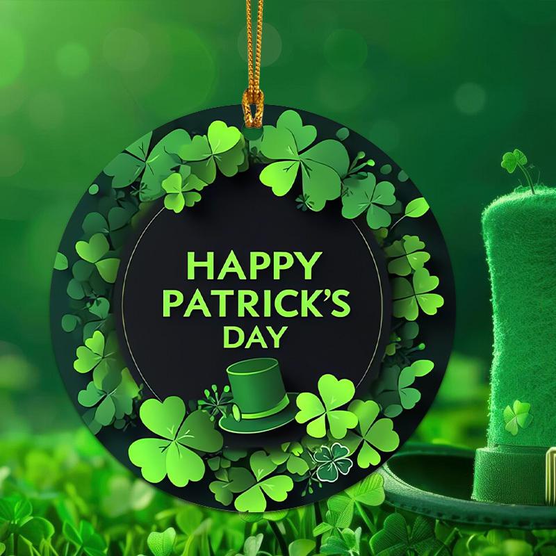 2D Flat "Happy St. Patrick's Day" Acrylic Decorative Sign, Green Leprechaun Hat & Lucky Shamrock Design, Home Decor Plaque Hanging Wall Art Decorative