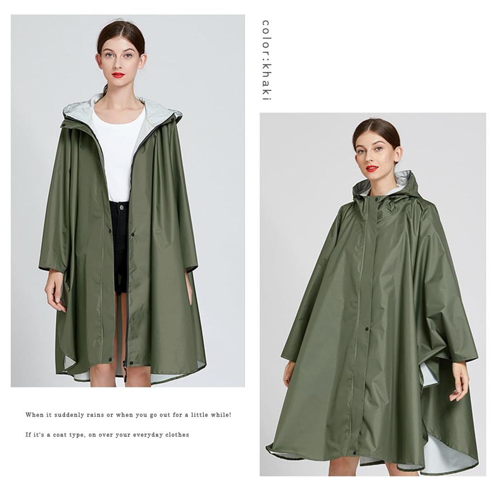 Leichter Regenponcho mit Aufbewahrung, doppelt geeignet für und Herren, Tasche, Taschen, Schicht, knielang, Radfahren, Rucksäcke, (khaki)