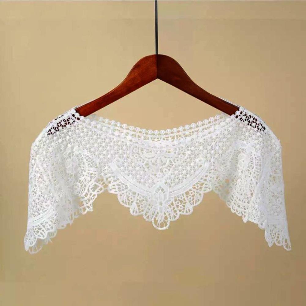 Hollow Out Lace Shawl Poncho Elegant Lace Neckline Shirt Cover Lace Cover Up Tops Daily