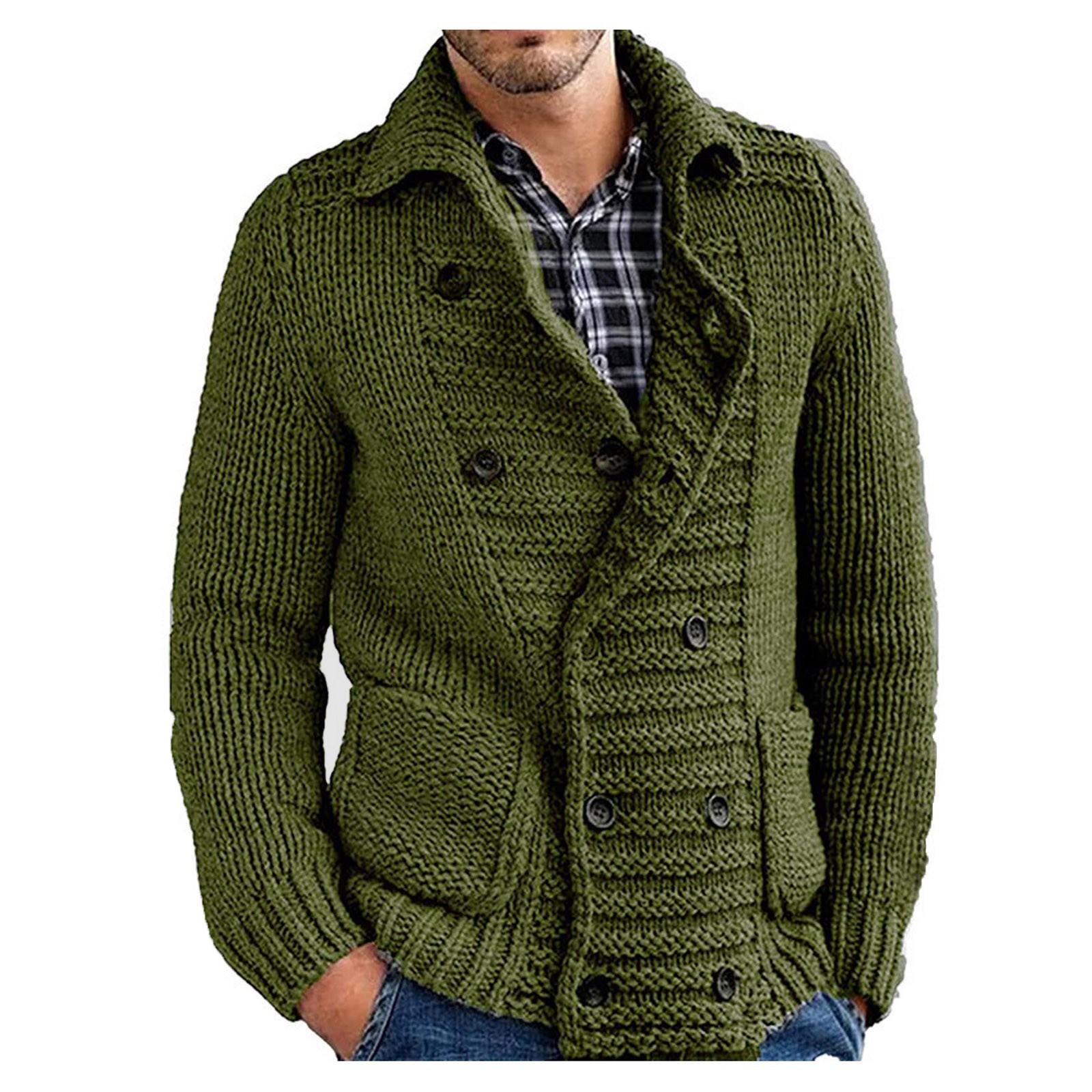 

И зимняя мужская мода свободный кардиган теплая куртка с капюшоном и лацканами свитер вязаное пальто L