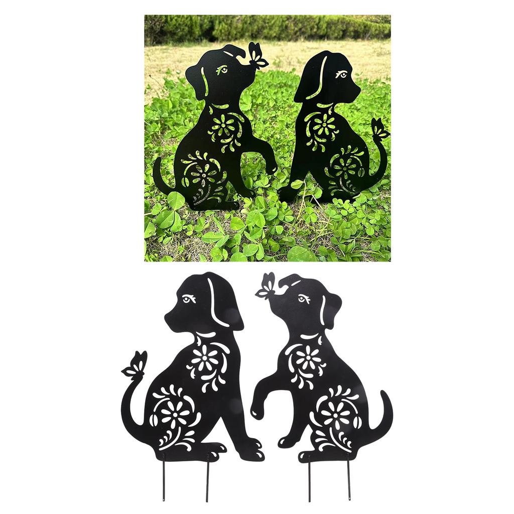 1/2Pcs Dog Stakes Metal Stakes Garden Insert Dog Sculpture Ornaments Metal Dog Shape Statue Silhouettes Dog Garden